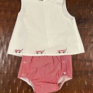 Two Piece Gingham Sleeveless Top and Diaper Cover Set - White and Red